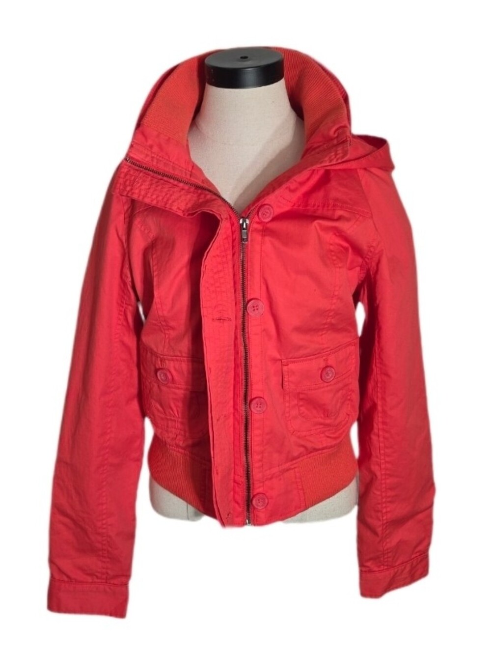 Love Tree Jacket Hooded Bomber Utility Hidden Button And Zipper Red Size L